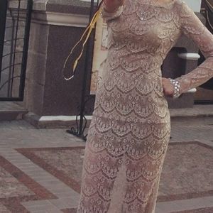 Long Sleeve Nude Wedding/Evening/Prom dress.
